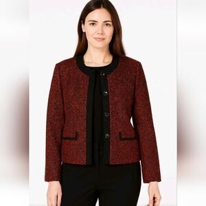 Kasper Women’s Size 14 Red Black Tweed Jacket Career Blazer Button Front Lined